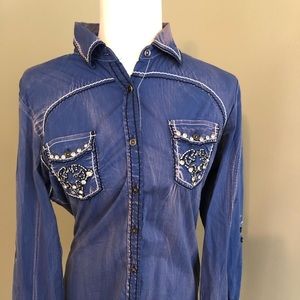 Blue button down roar shirt